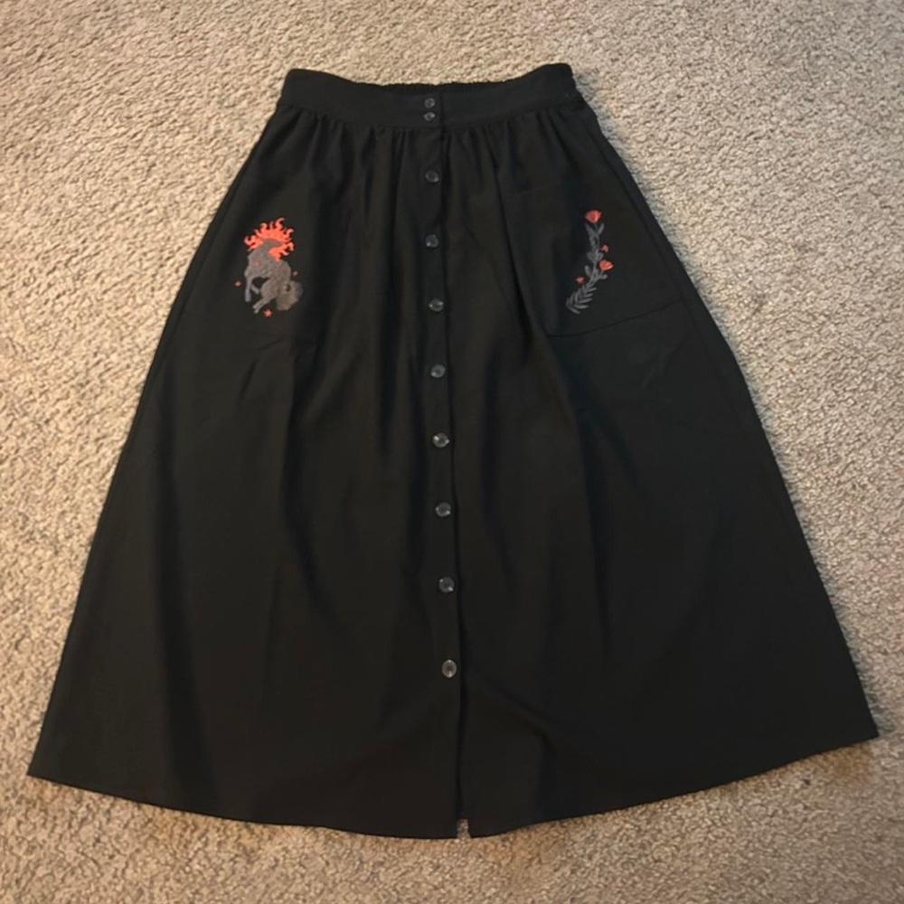 Black Button-Down Skirt with Embroidered Details from Disturbia NWT